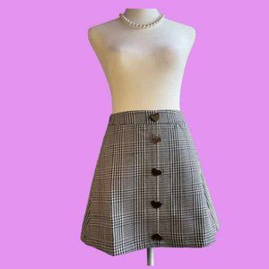 Black/White Houndstooth Mini Skirt with Gold Heart Buttons - *New without tags*